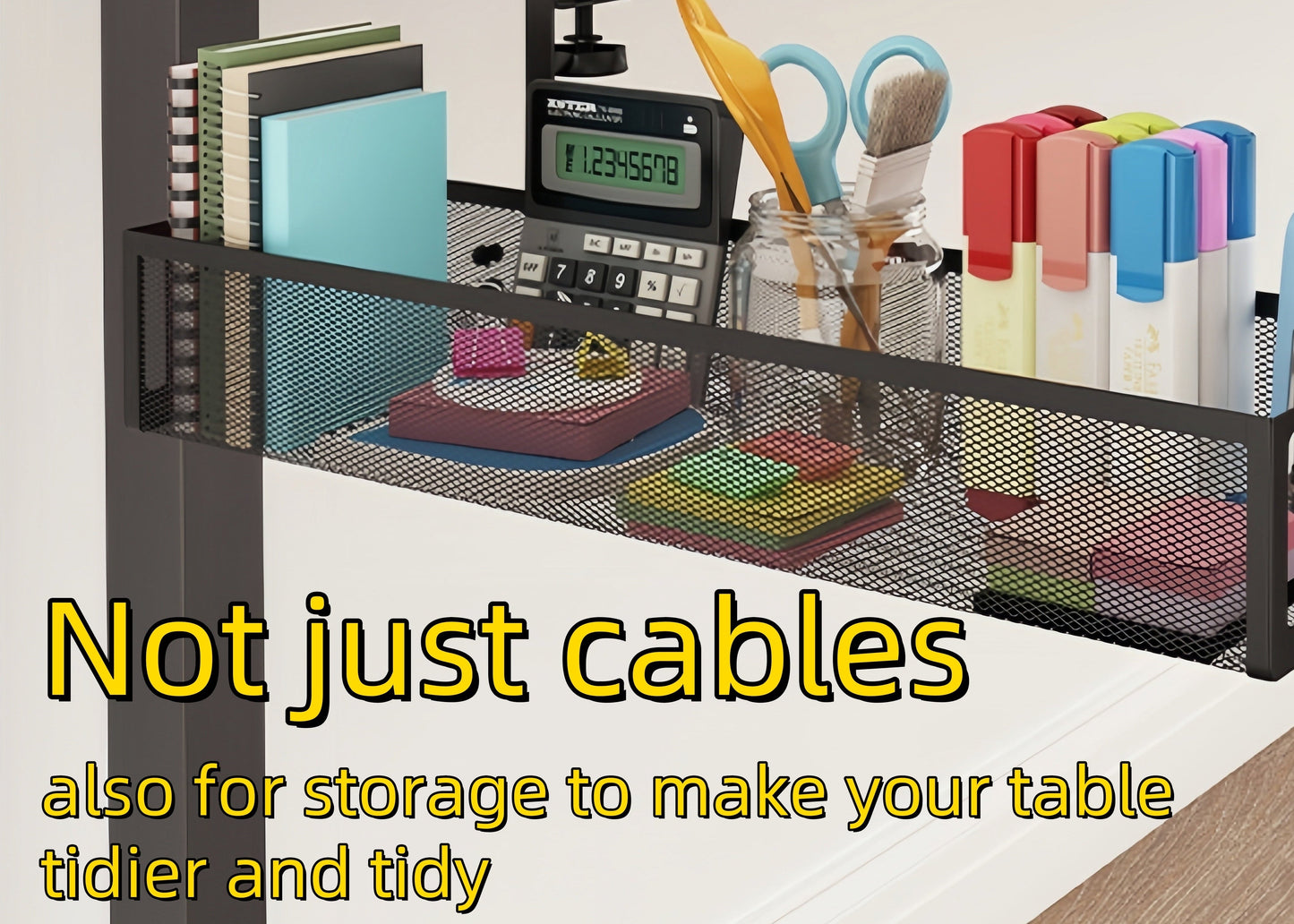 Under Desk Cable Management Tray - Cable Management Organizers Holder, Cable Management under Desk, No Drill to Desk Cable Raceway, under Desk Storage for Office, Kitchens, Home