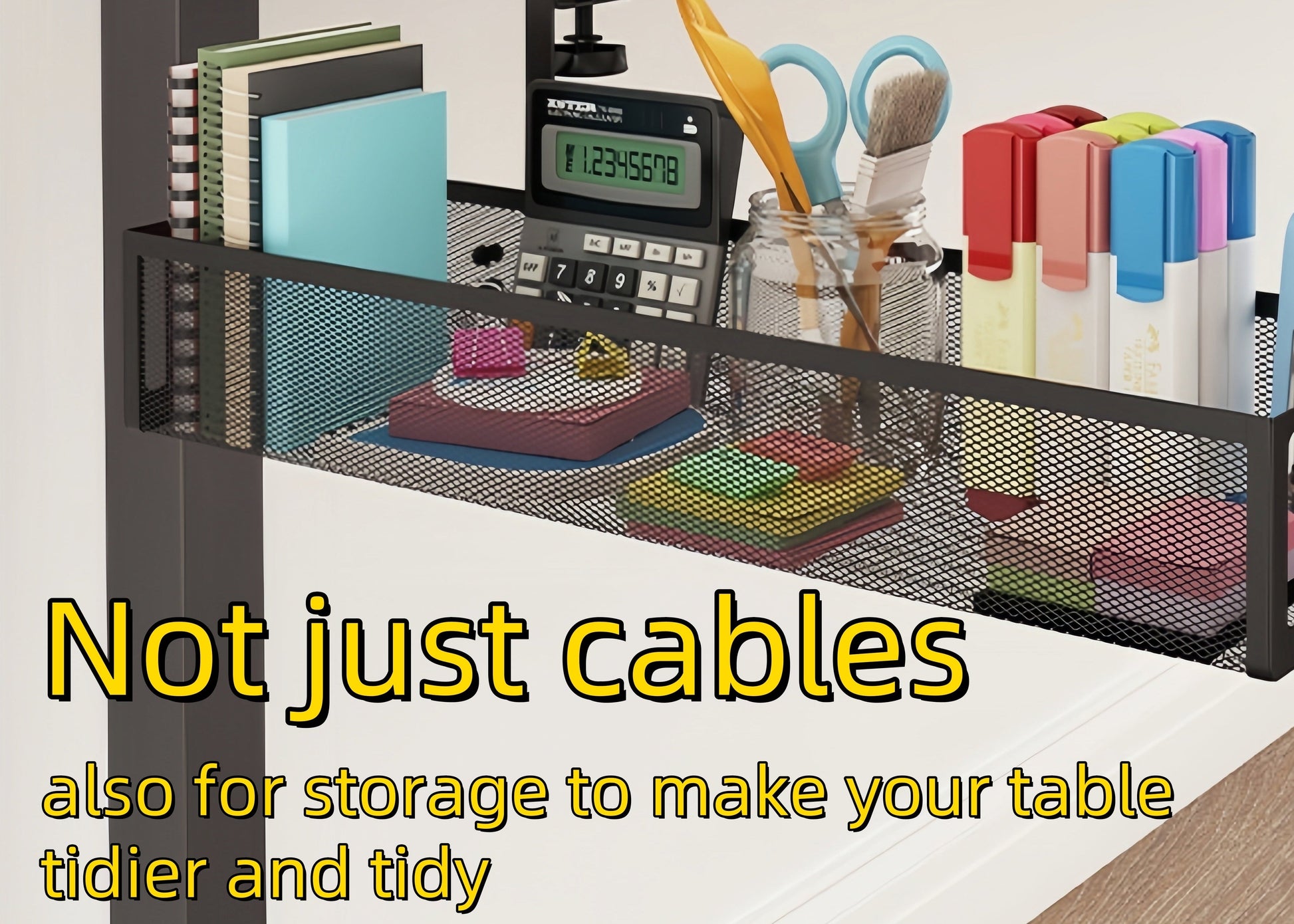 Under Desk Cable Management Tray - Cable Management Organizers Holder, Cable Management under Desk, No Drill to Desk Cable Raceway, under Desk Storage for Office, Kitchens, Home